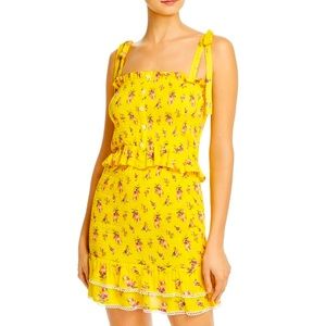 Lost + Wander Womens Mango Tango Yellow Smocked Floral Ruffle Tank Top - L